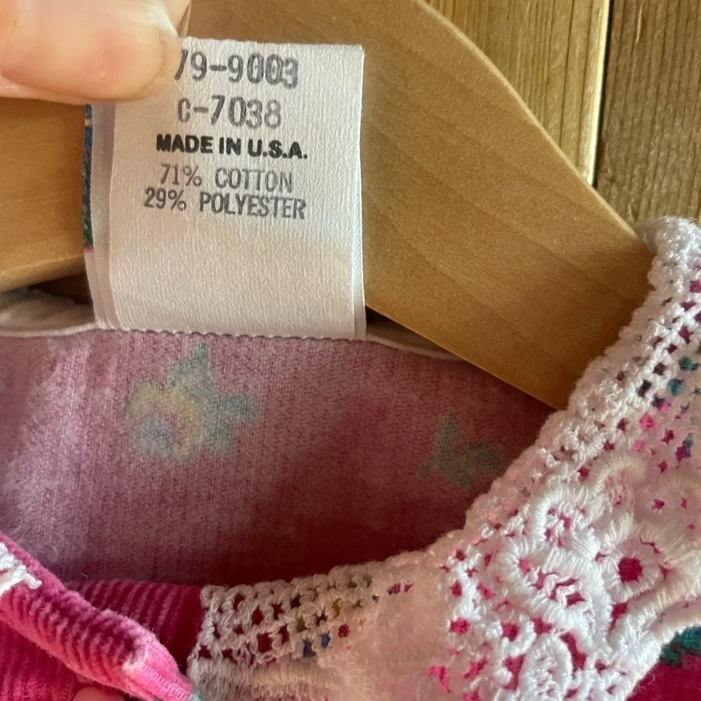 Vtg Oshkosh Bgosh Toddler Girls Pink Corduroy Floral Ruffle Long Sleeve Dress